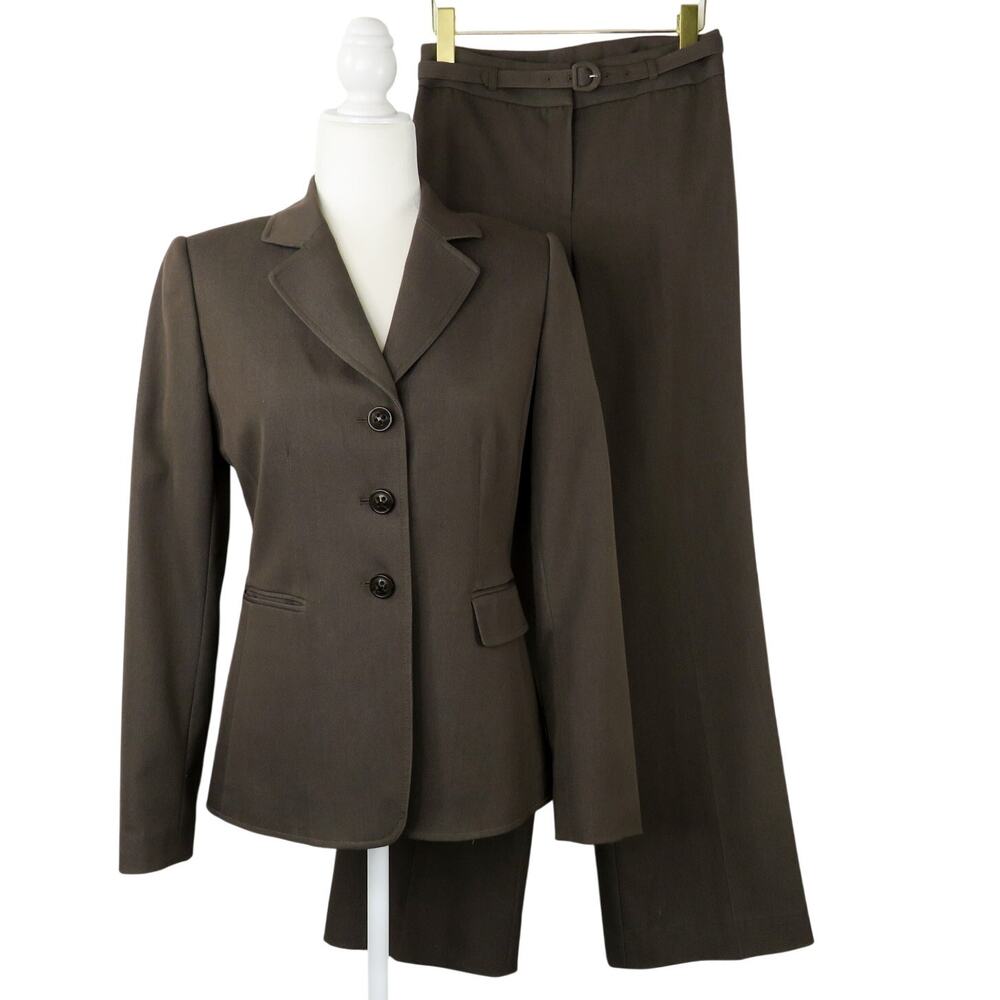Tahari Brown Suit Set Blazer and Trouser Pants Size 2 Chocolate Brown Business - Picture 8 of 8